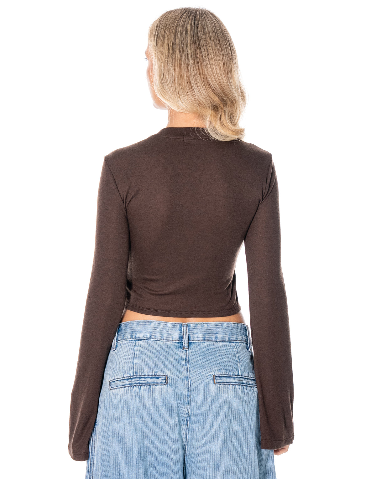Flared Sleeve Crop Top - Brown