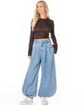Flared Sleeve Crop Top - Brown
