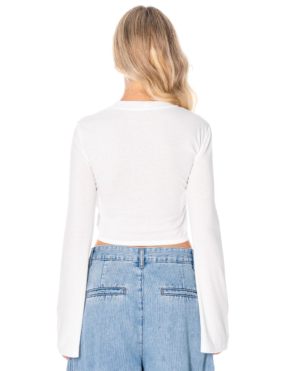 Flared Sleeve Crop Top - White