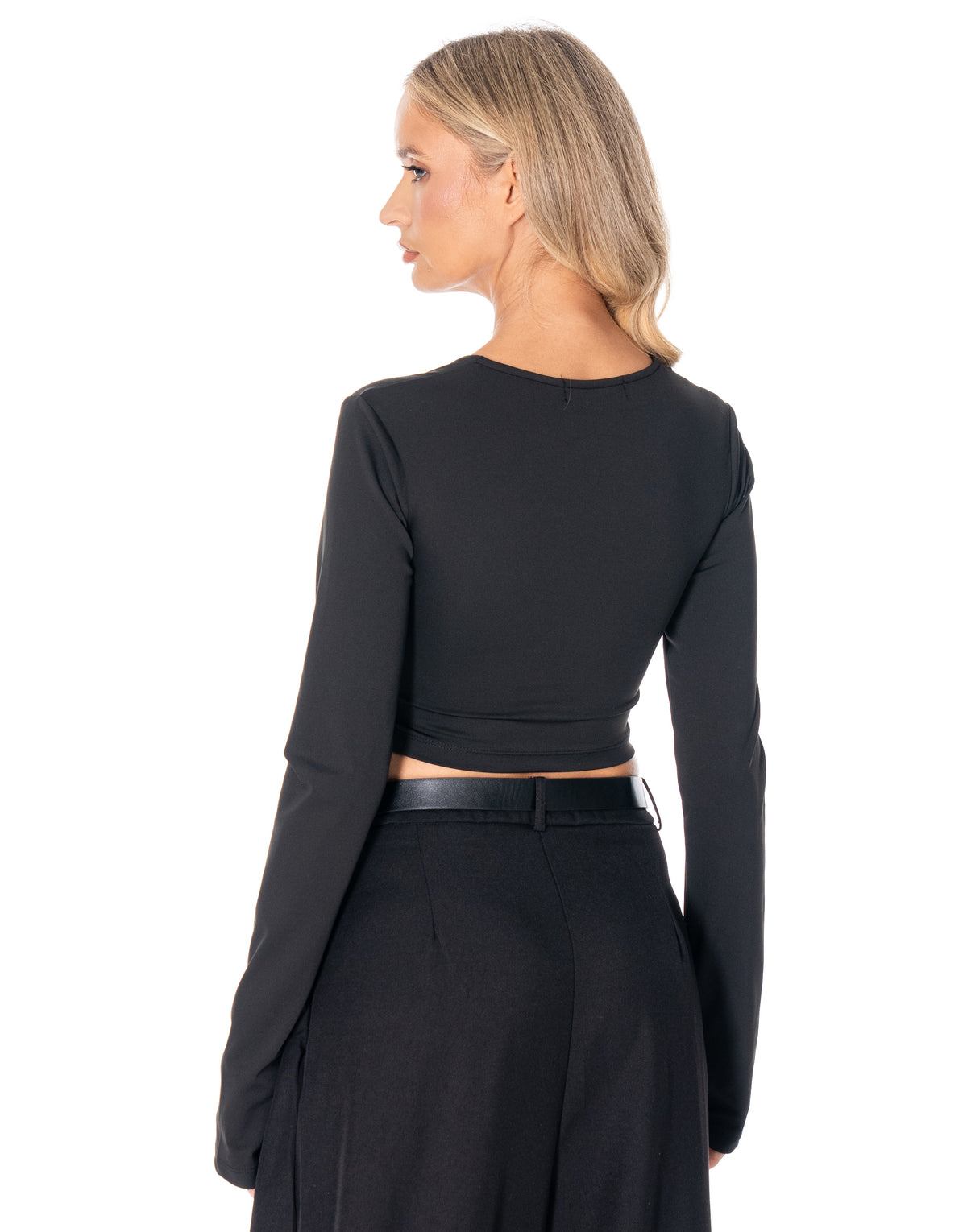 Square Neck Thumbhole Crop Top - Black