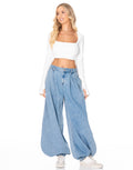 Square Neck Thumbhole Crop Top - White