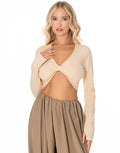 Twist Front Thumbhole Crop Top - Beige