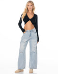 Twist Front Thumbhole Crop Top - Black