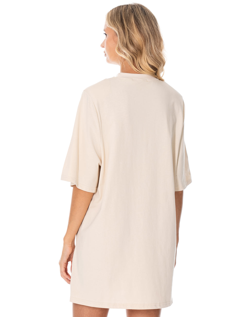 Oversized Cotton Tee Dress - Beige