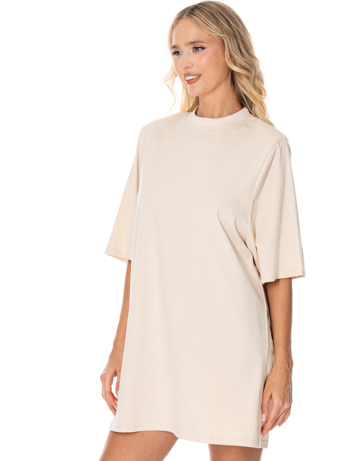 Oversized Cotton Tee Dress - Beige