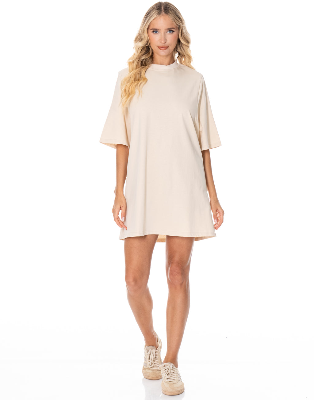 Oversized Cotton Tee Dress - Beige