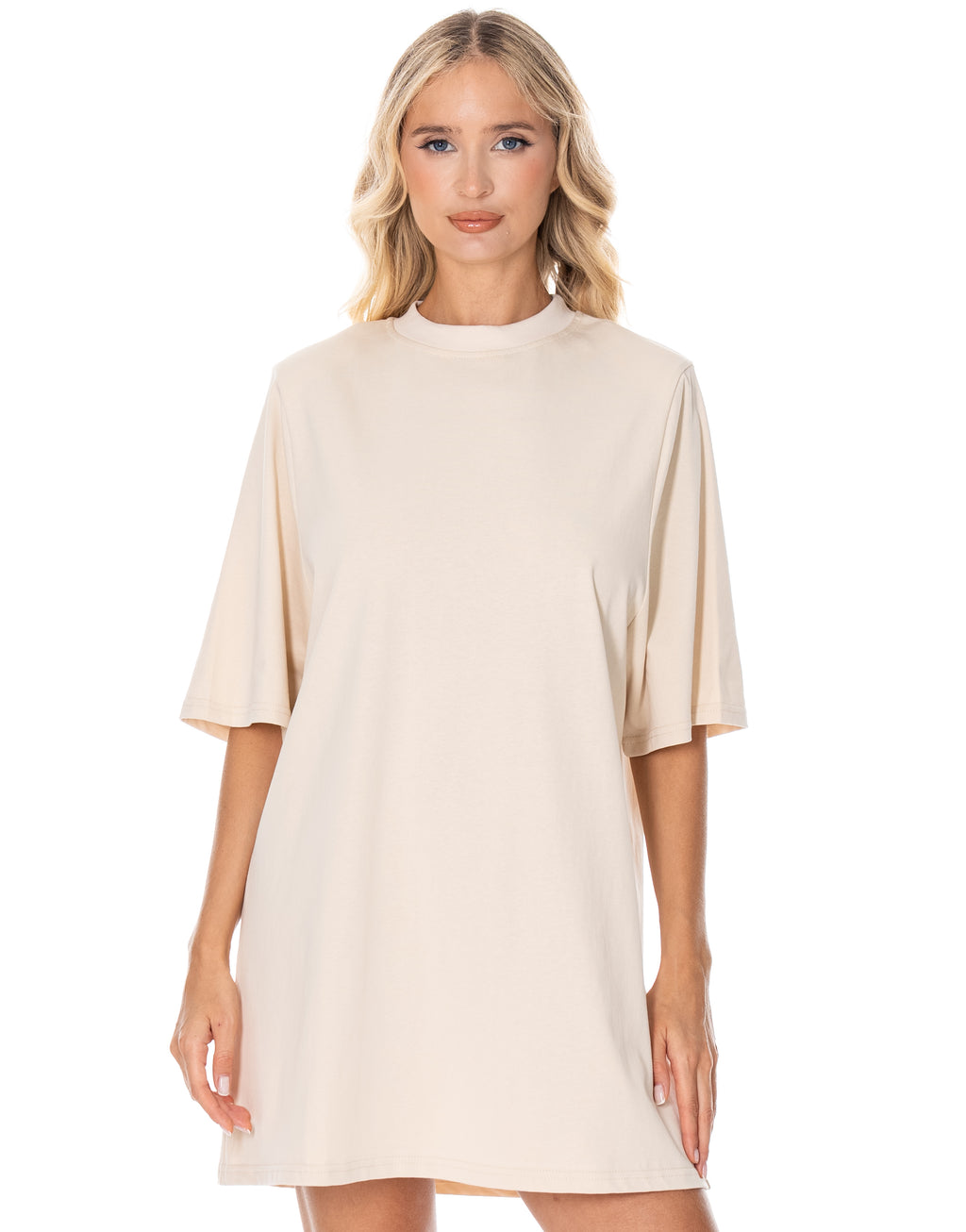 Oversized Cotton Tee Dress - Beige