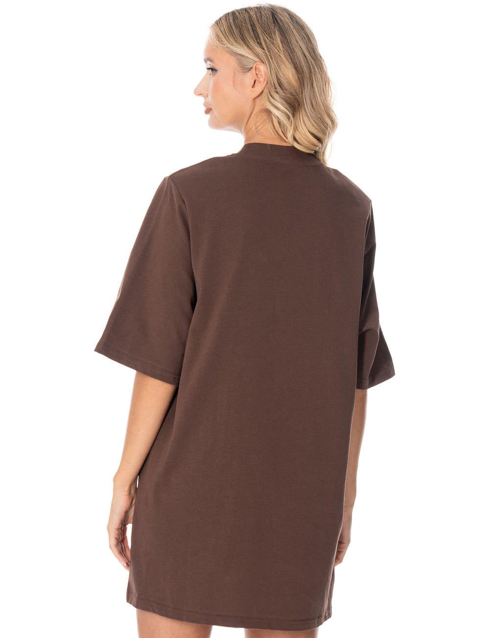Oversized Cotton Tee Dress - Brown