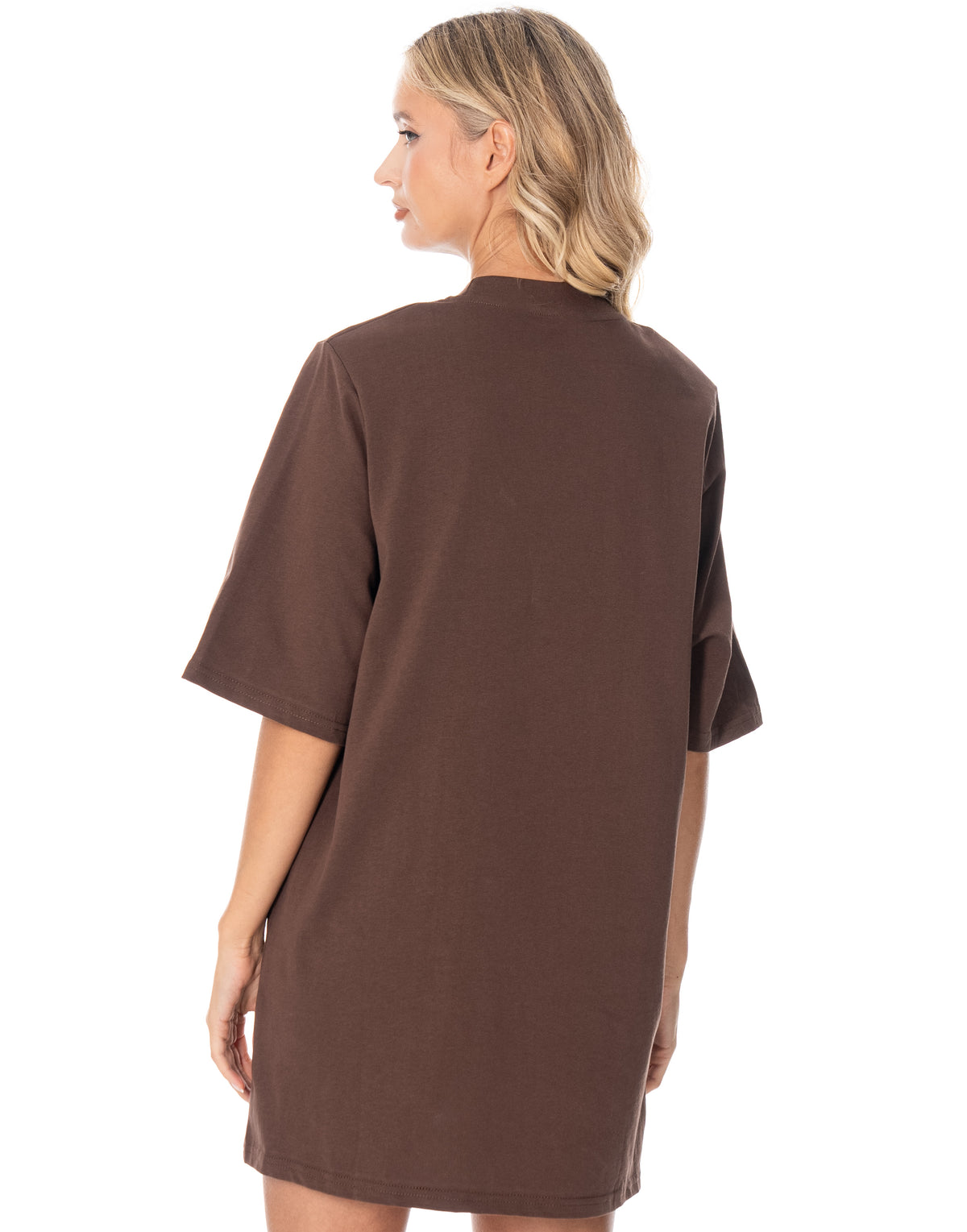 Oversized Cotton Tee Dress - Brown