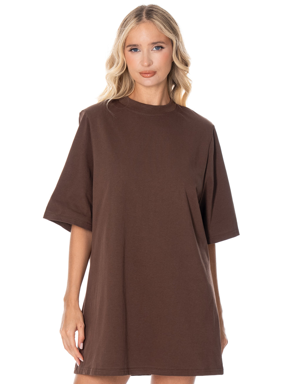 Oversized Cotton Tee Dress - Brown