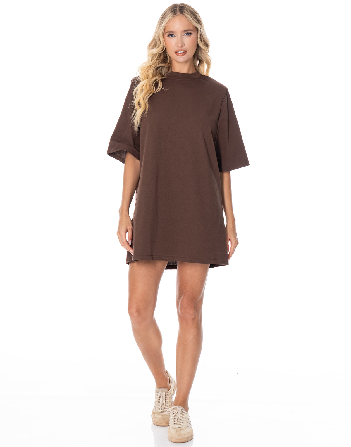 Oversized Cotton Tee Dress - Brown