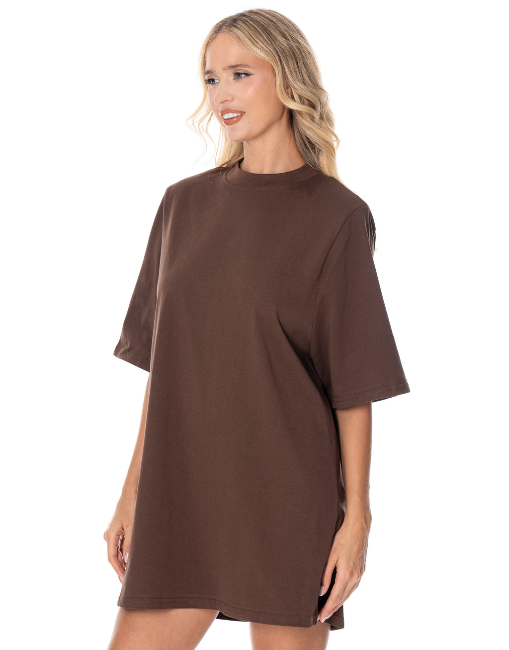 Oversized Cotton Tee Dress - Brown