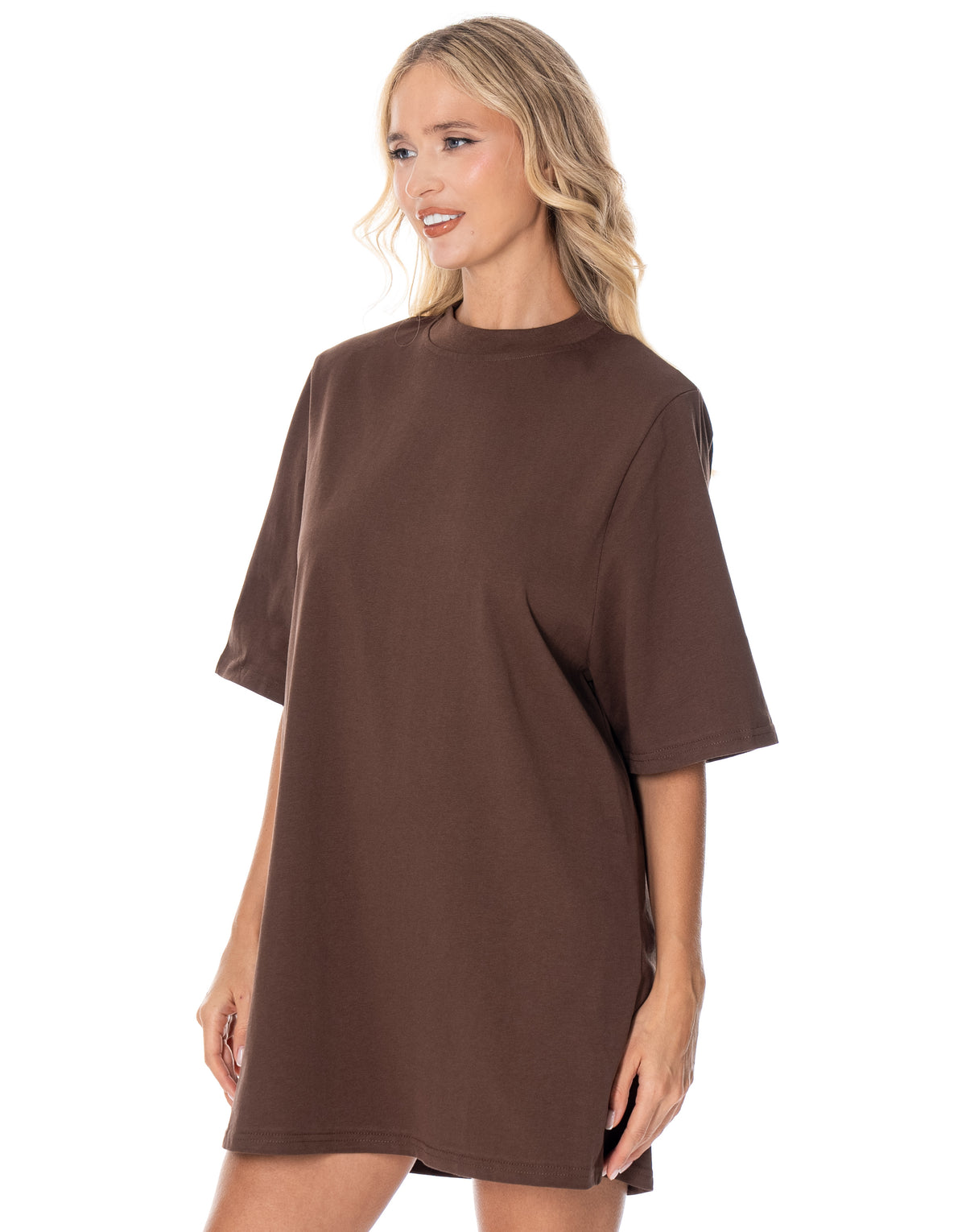 Oversized Cotton Tee Dress - Brown