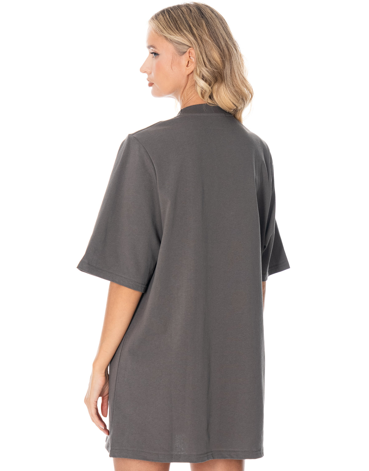 Oversized Cotton Tee Dress - Grey