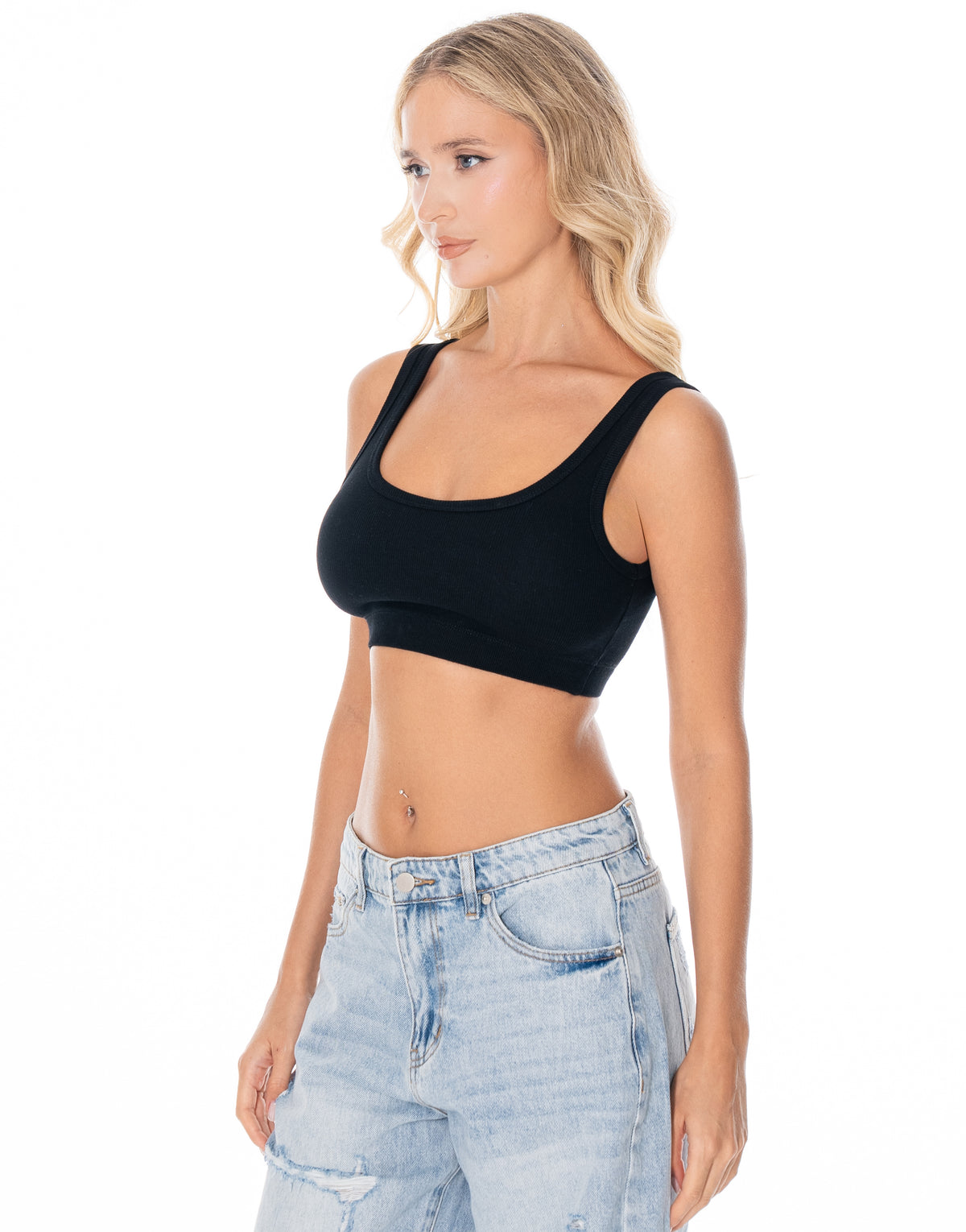 Ribbed Scoop Bralette - Black