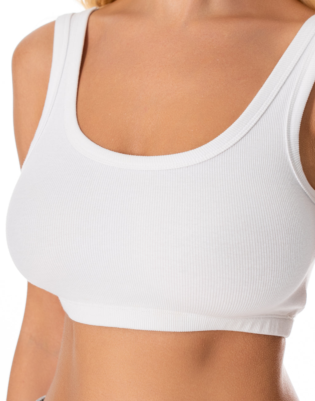 Ribbed Scoop Bralette - White