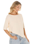 Asymmetric Hem Elbow Sleeve Knit Sweater - Beige