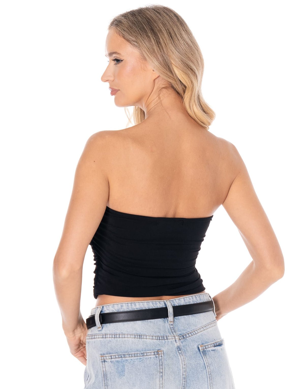 Ruched Strapless Tube Top - Black