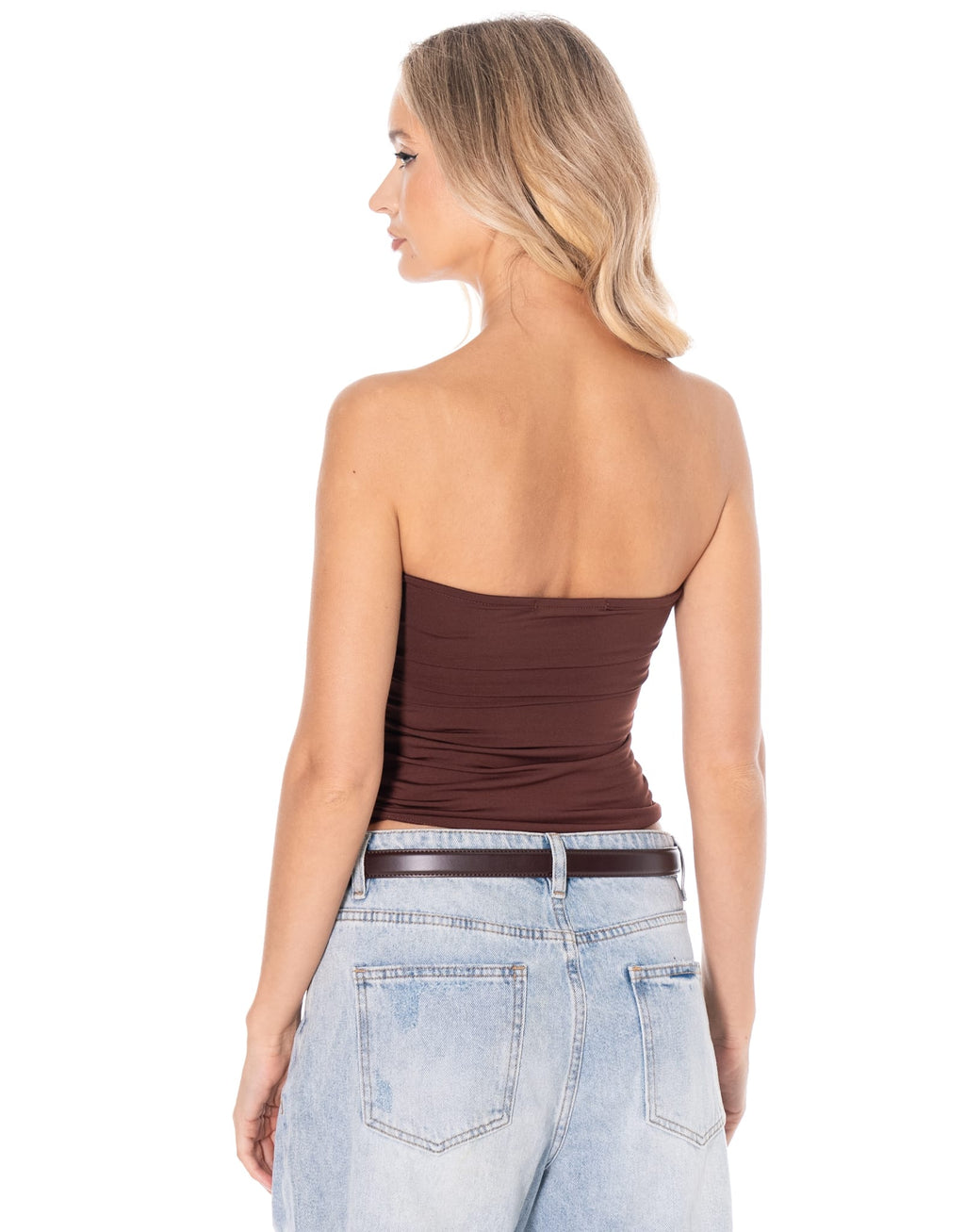 Ruched Strapless Tube Top - Brown