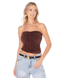 Ruched Strapless Tube Top - Brown