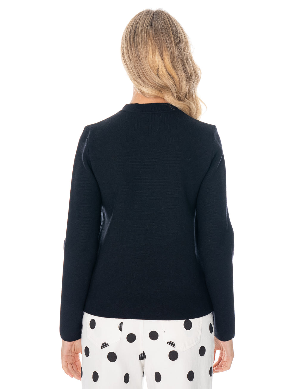 Soutache Zip Front Long Sleeve Knit Sweater - Black