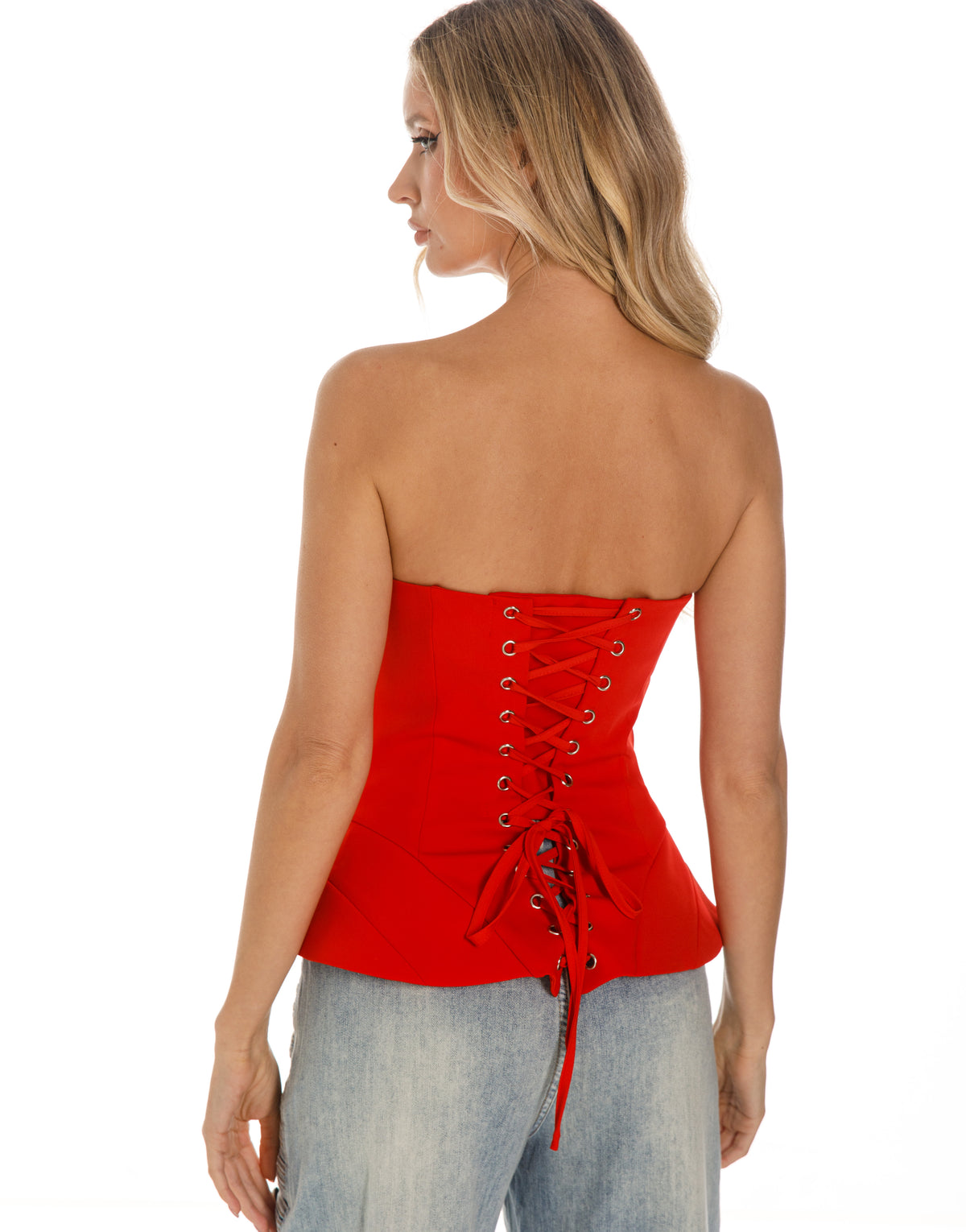 Structured Plunge Bustier Top - Red
