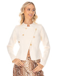 Military Button Asymmetric Long Sleeve Knit Top - Beige