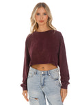 Rhinestone Acid Wash Cropped Long Sleeve Sweatshirt - Purple