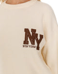 New York Patch Crew Neck Knit Sweater - Brown