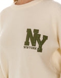 New York Patch Crew Neck Knit Sweater - Green