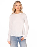 Sheer Slub Knit Crew Neck Long Sleeve Top - White