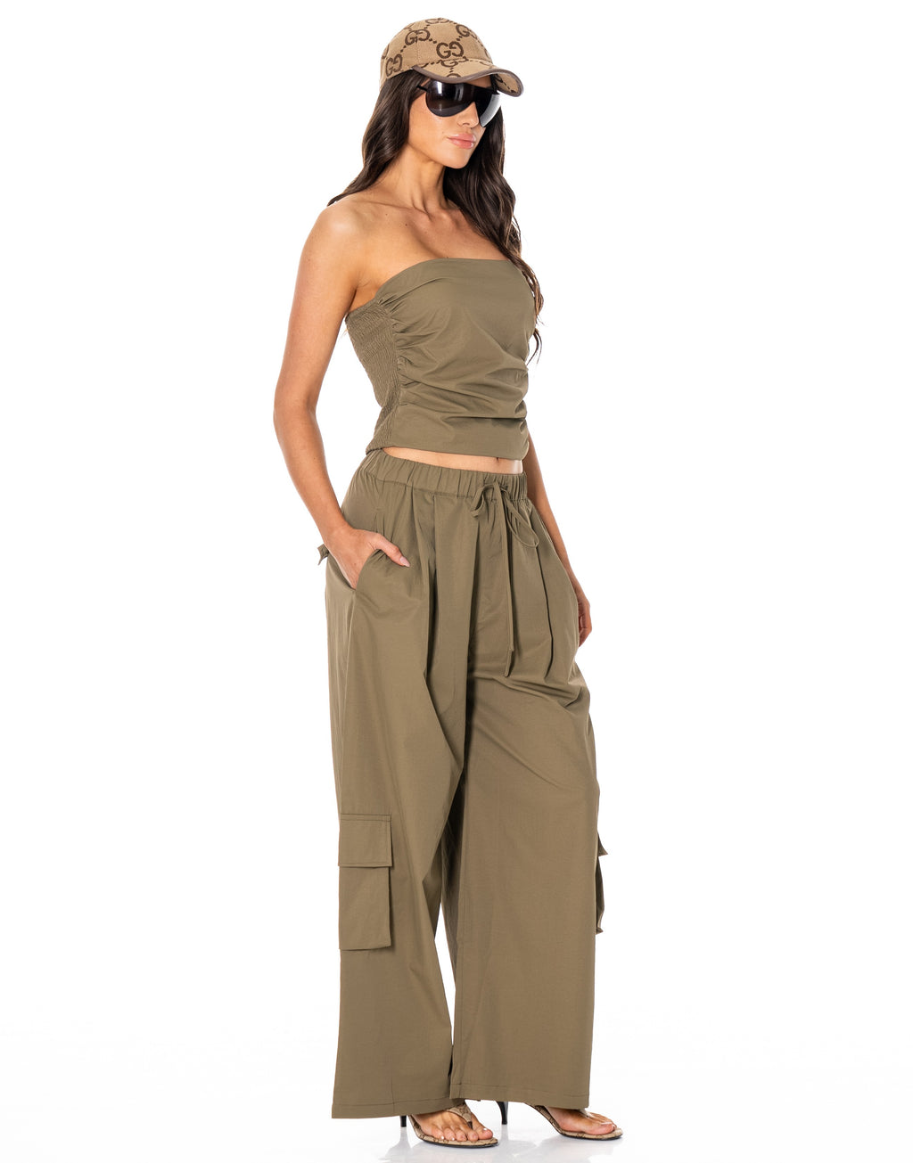 Tube Top And Cargo Pant Set - Green