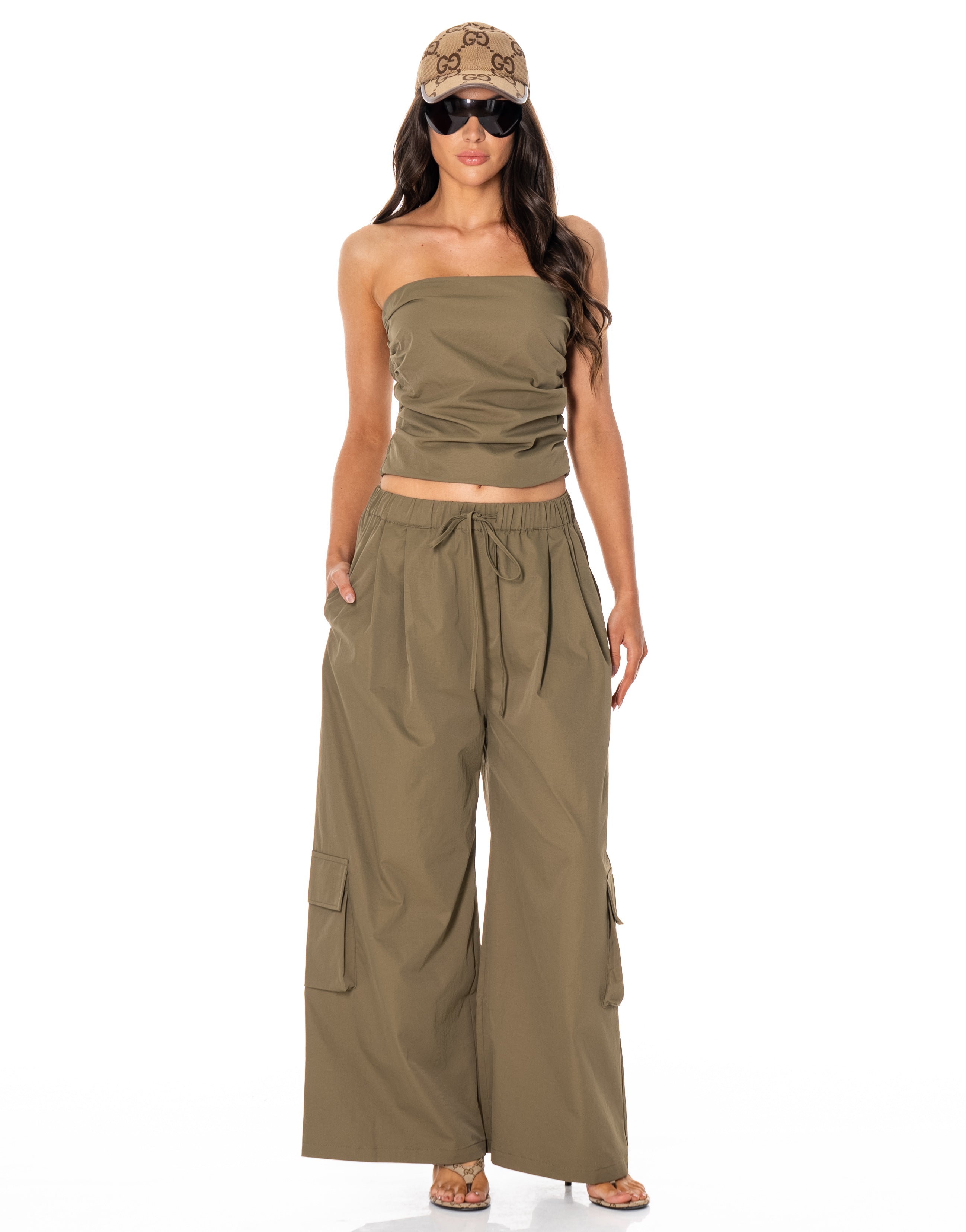 Tube Top And Cargo Pant Set - Green