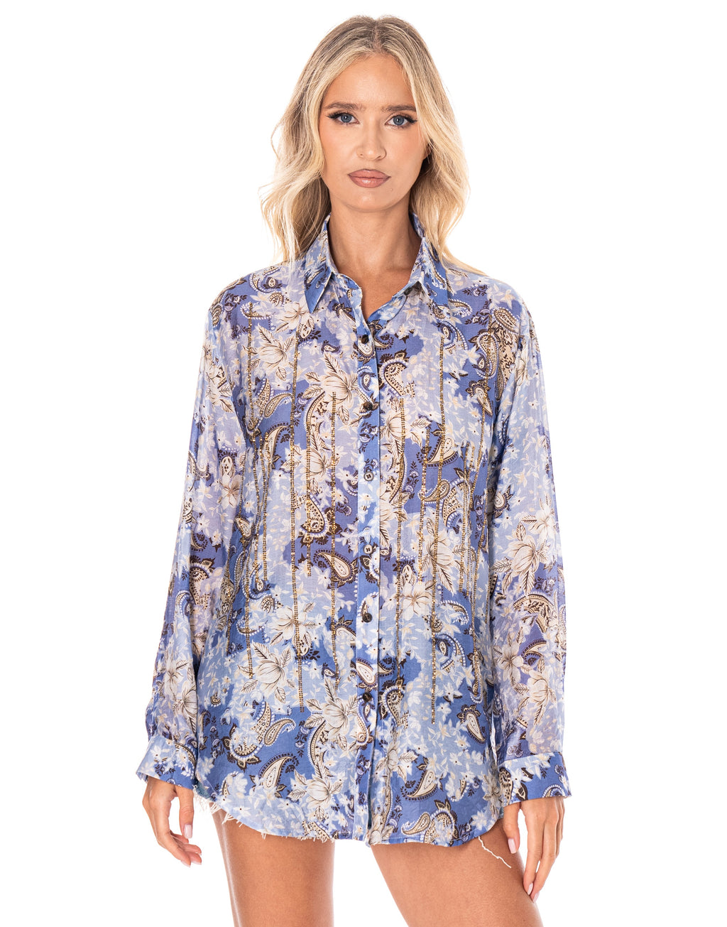 Printed Long-Sleeve Button-Down Shirt - Multi