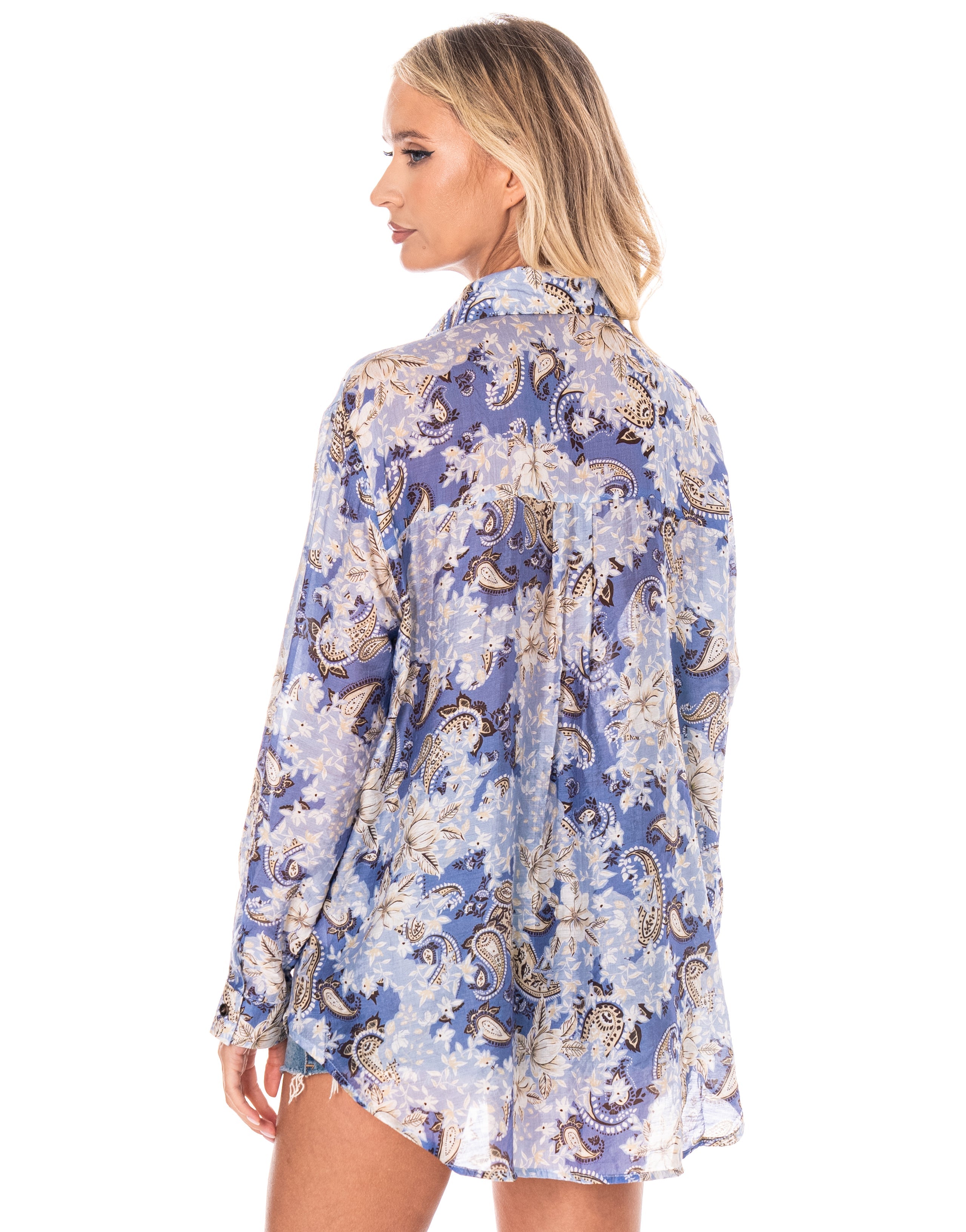 Printed Long-Sleeve Button-Down Shirt - Multi