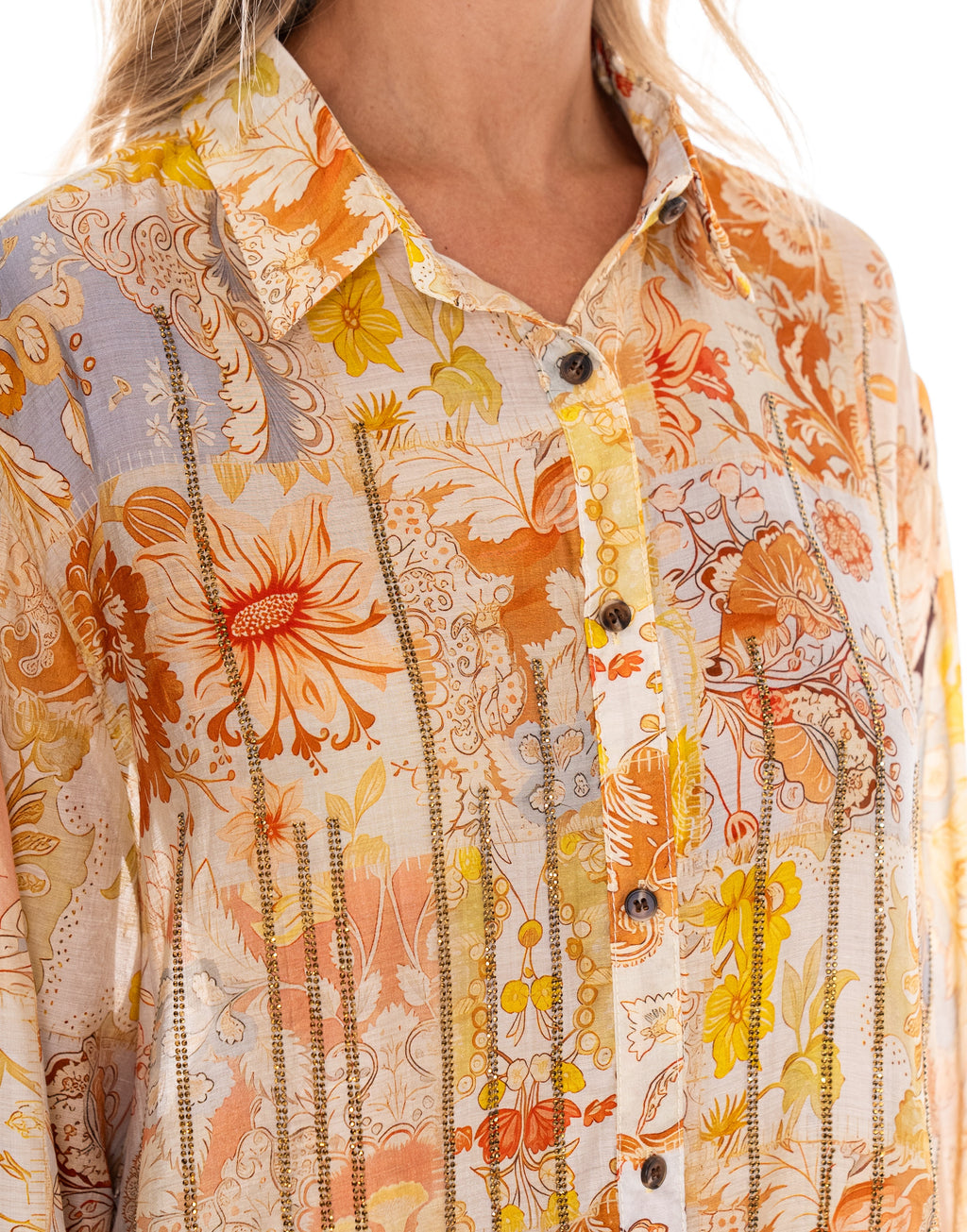 Floral Button-Down Tunic Top - Multi
