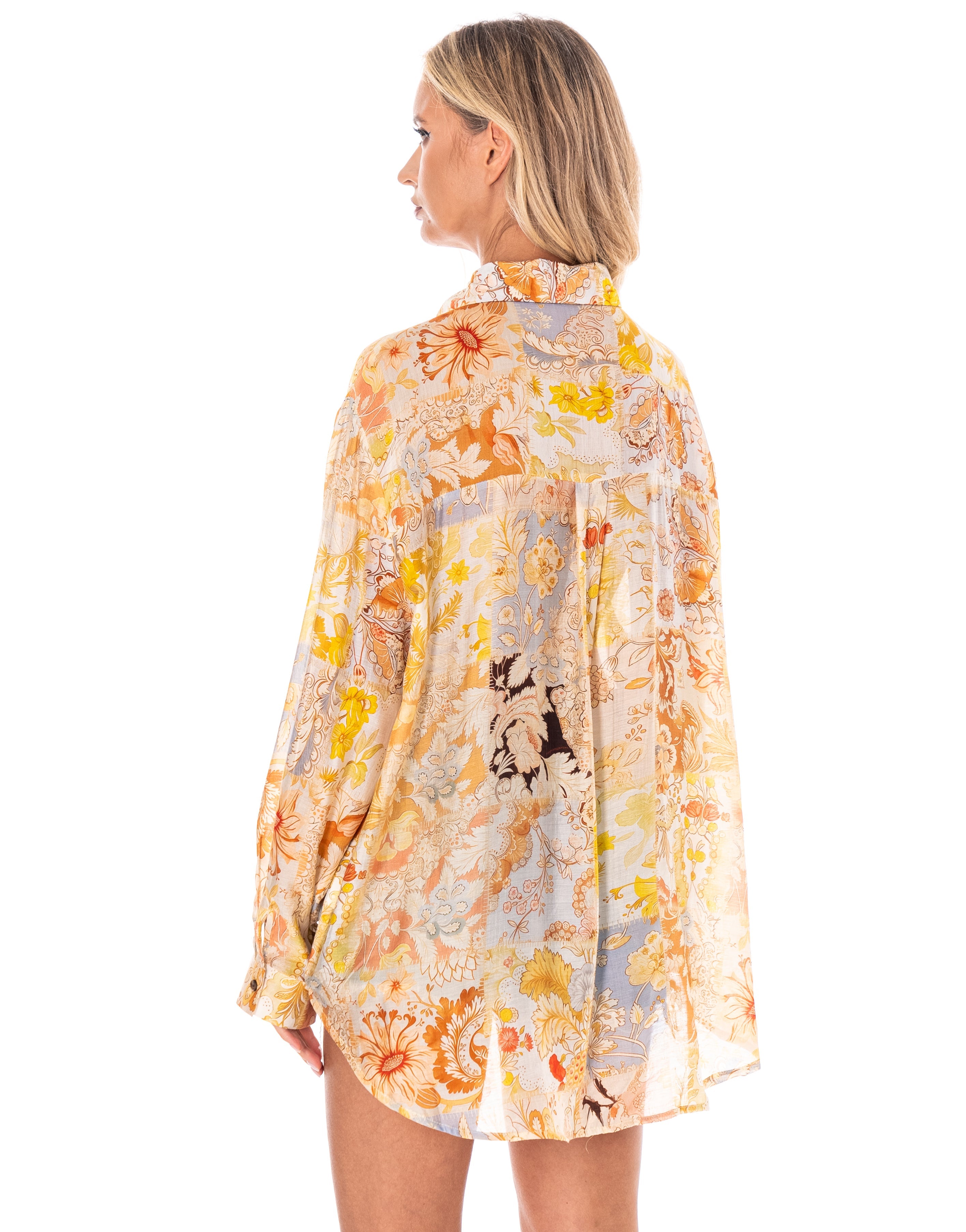 Floral Button-Down Tunic Top - Multi