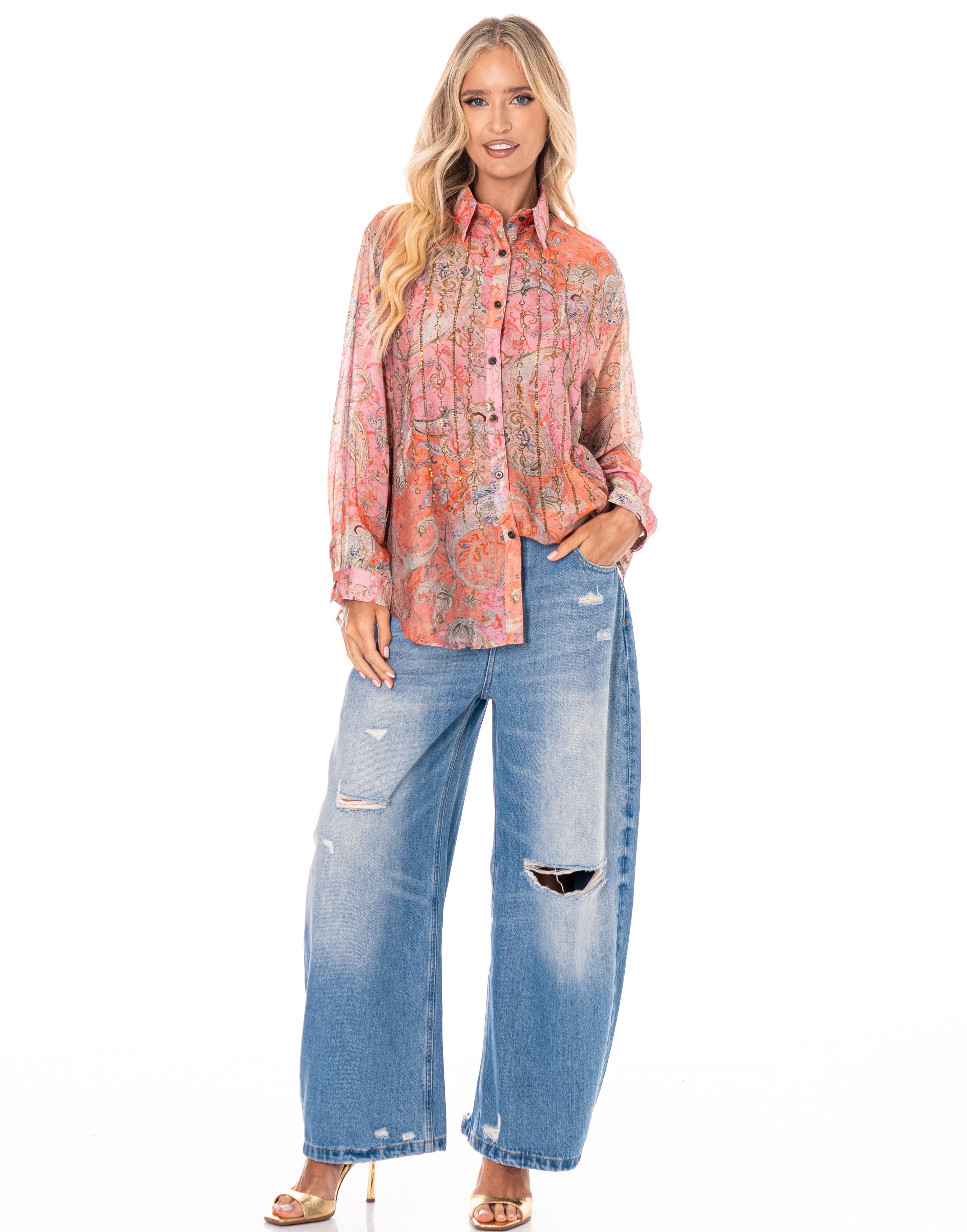 Paisley Print Button-Down Shirt - Multi