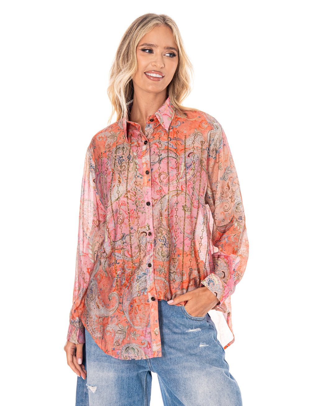 Paisley Print Button-Down Shirt - Multi