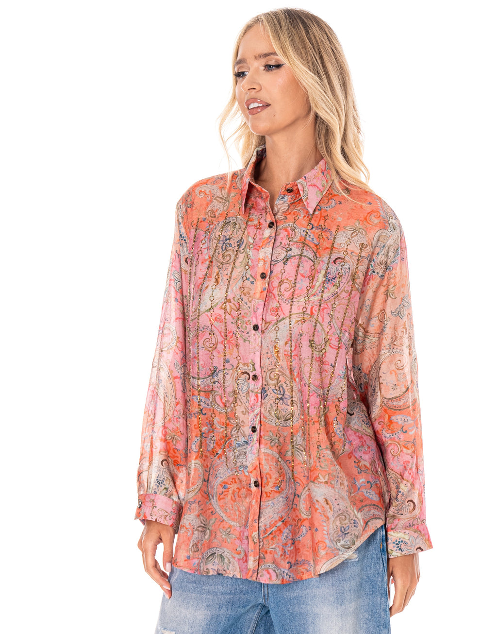 Paisley Print Button-Down Shirt - Multi