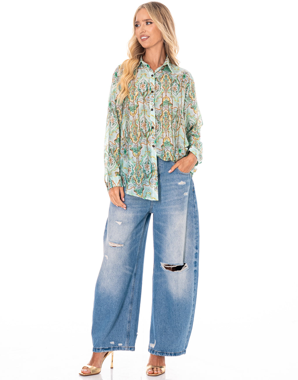 Paisley Printed Button-Down Shirt - Green