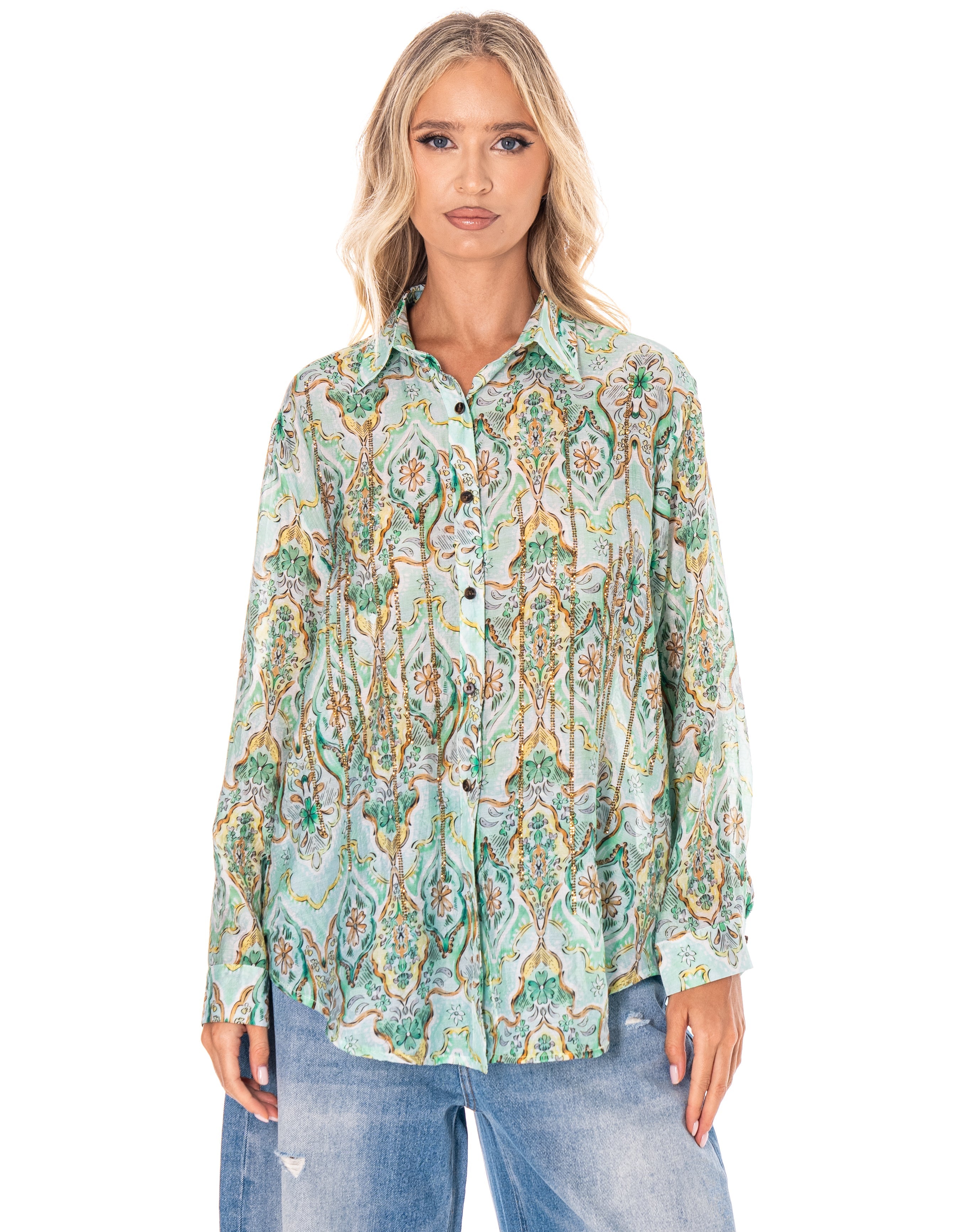 Paisley Printed Button-Down Shirt - Green