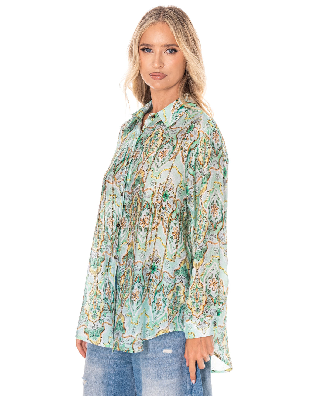 Paisley Printed Button-Down Shirt - Green