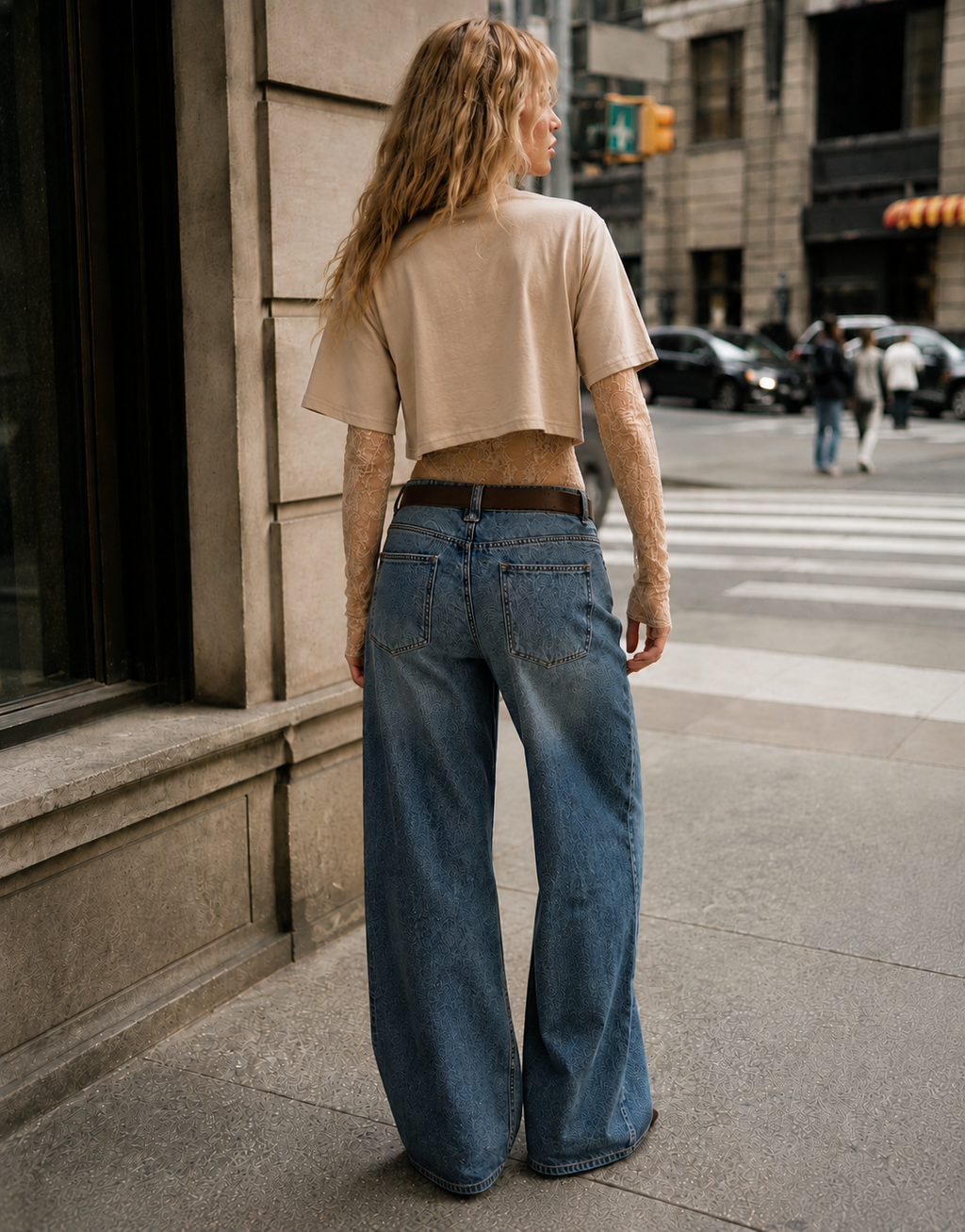 Lace Bodysuit With Boxy Cropped Tee Combo - Beige