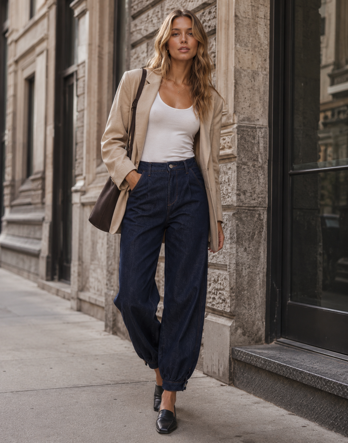 High Waisted Baggy Jeans - Denim