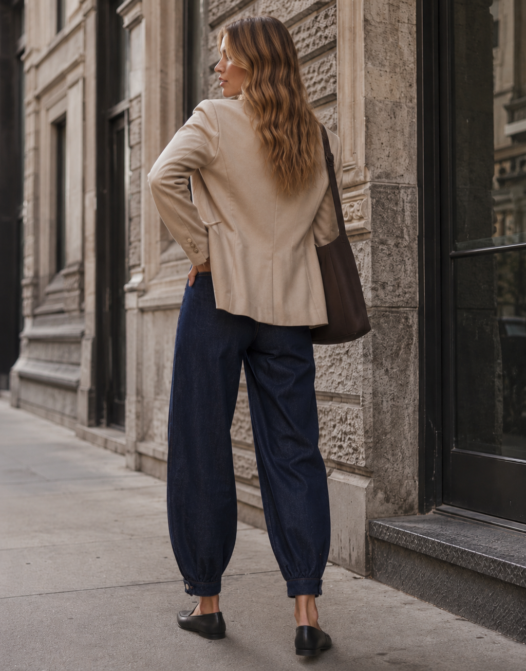 High Waisted Baggy Jeans - Denim