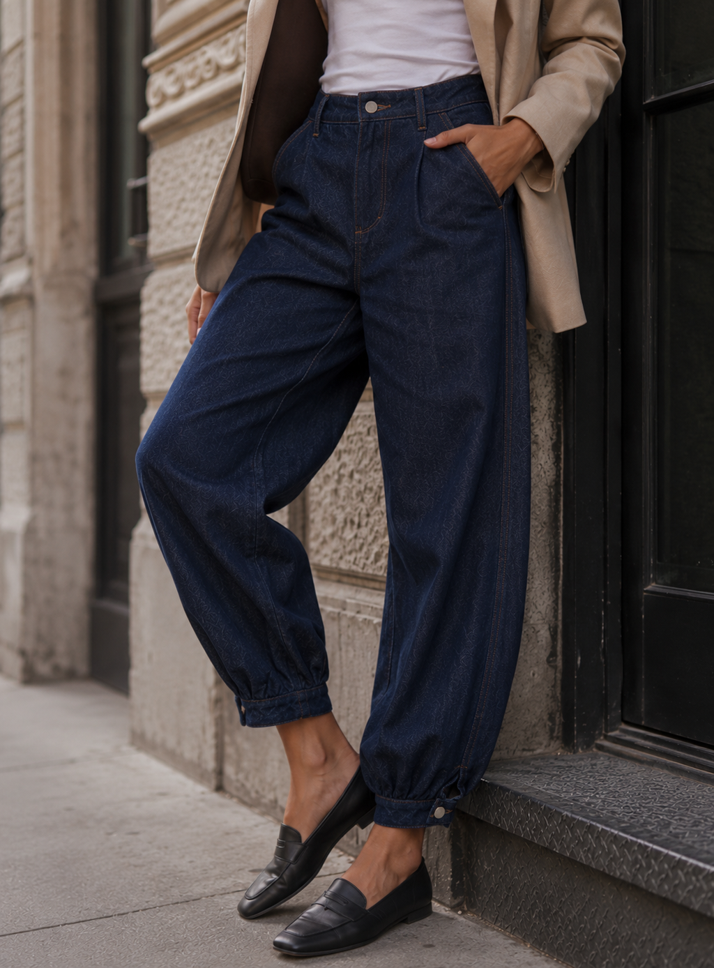 High Waisted Baggy Jeans - Denim