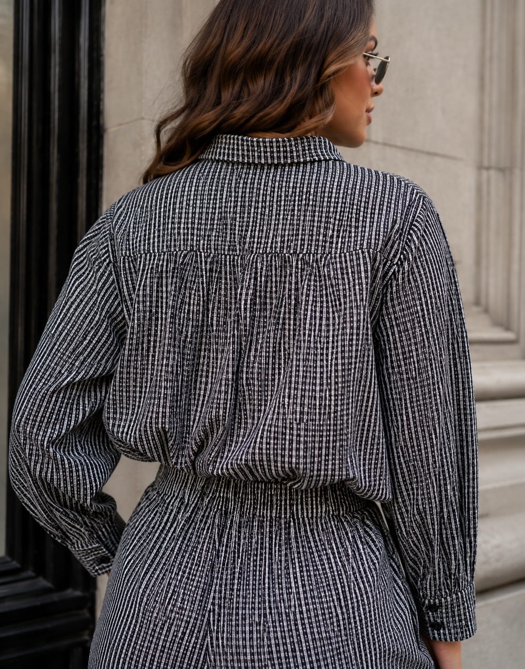 Striped Shirt And Pant Set - Black