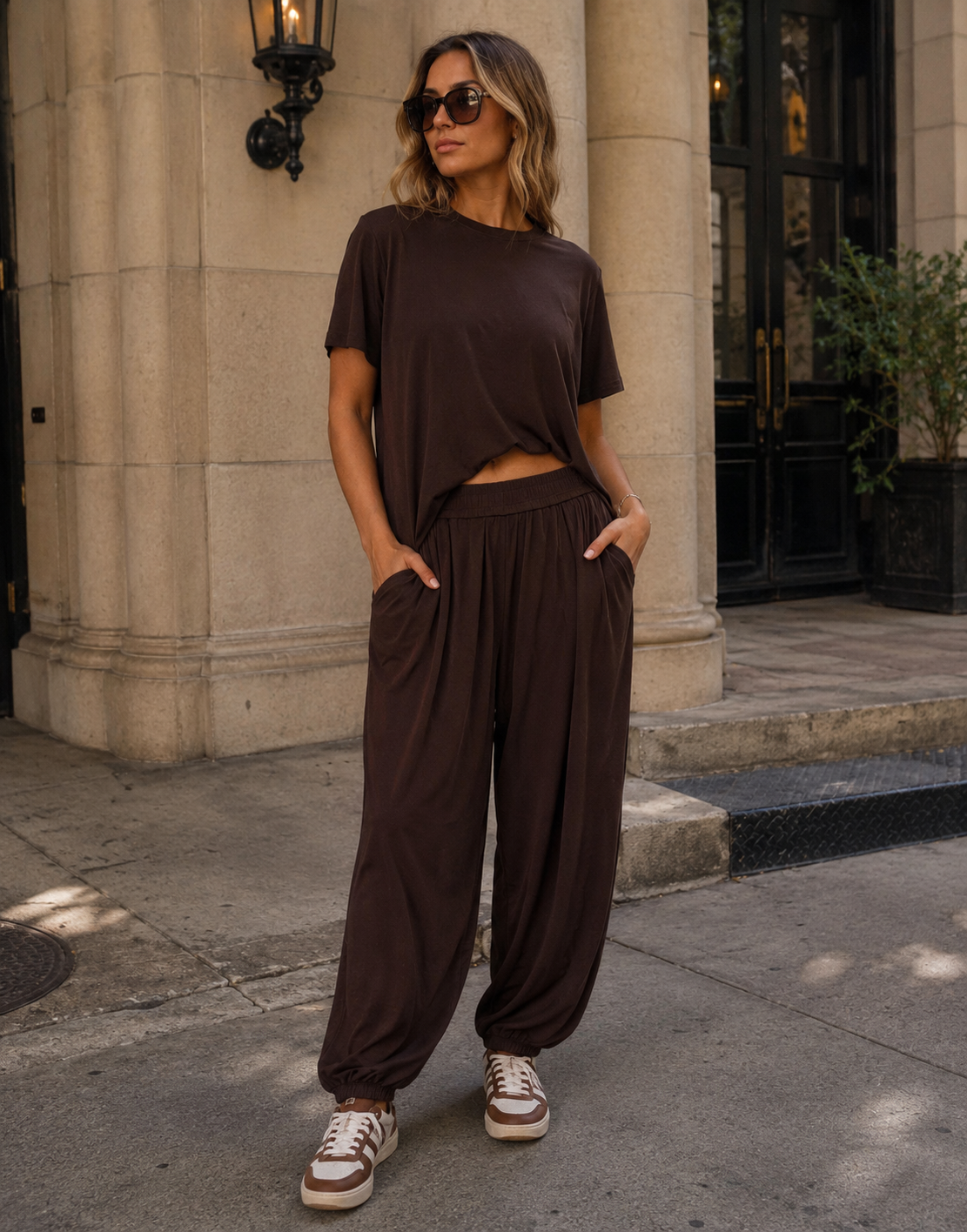 Loungewear Top And Pant Set - Brown