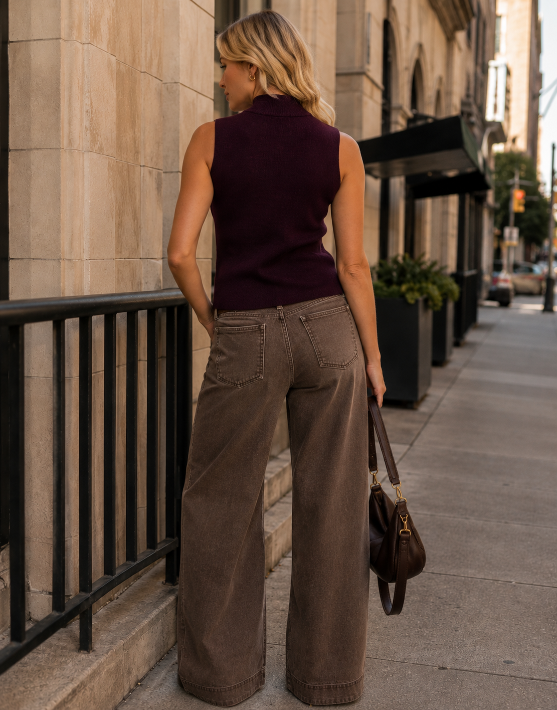Military Button Vest - Burgundy